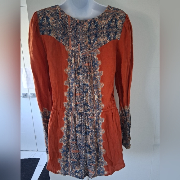 Free People/ Wildest Moment Lace Up Tunic/ Color Persimmon/ Size US S - Picture 7 of 17